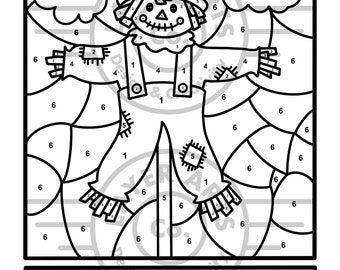 Scarecrow Color By Number Activity, Fall Coloring Page (Digital Download)