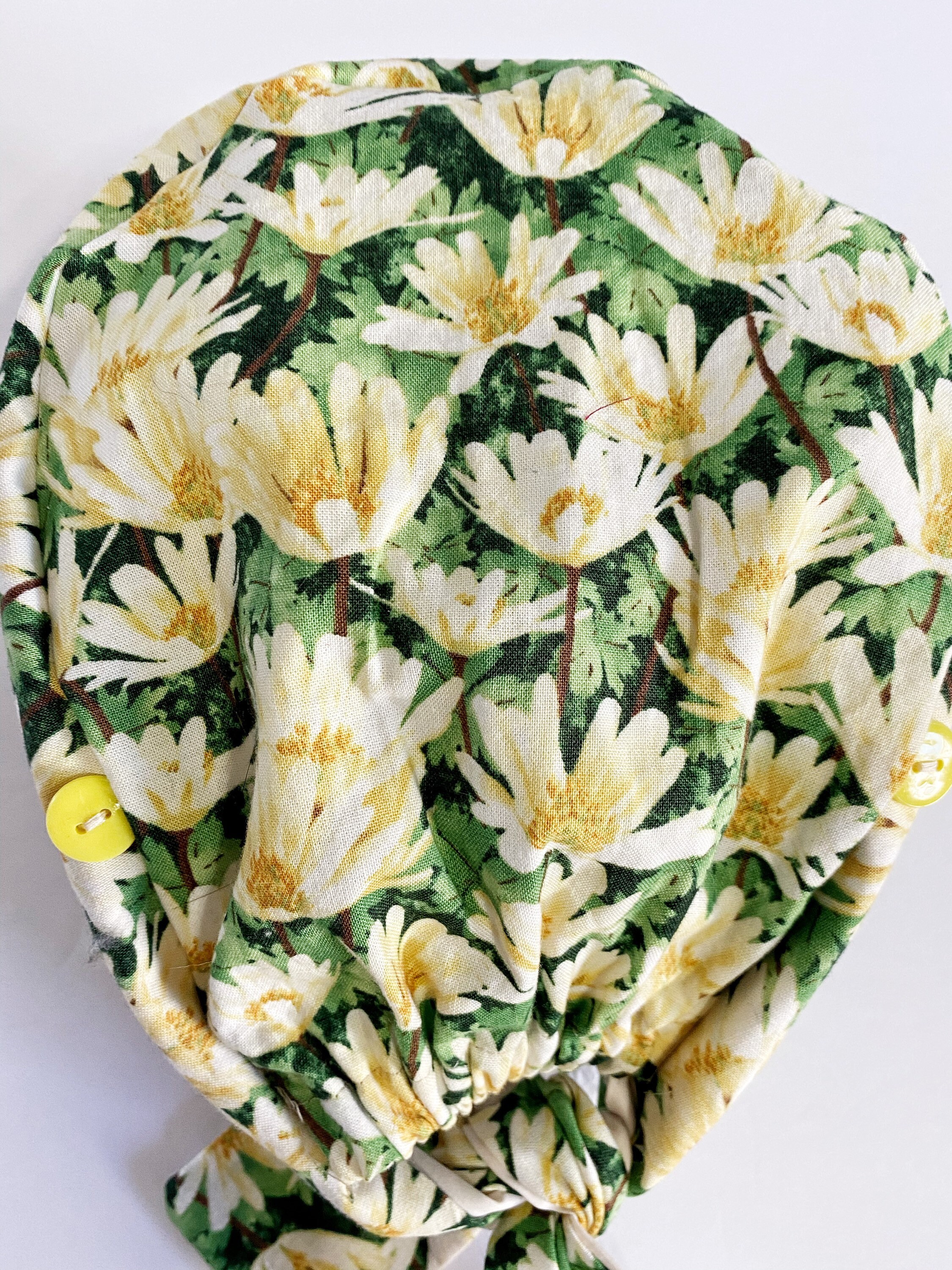 Yellow daisy scrub cap with buttons Etsy