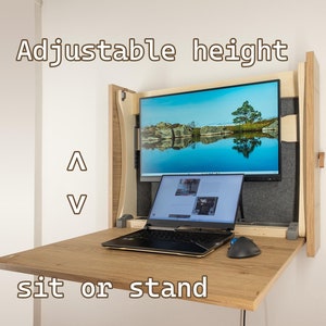 Wall mounted height adjustable workstation. Murphy/Floating desk/Laptop table/Standing desk/Sit or stand desk/wall desk/Wandschreibtisch V2