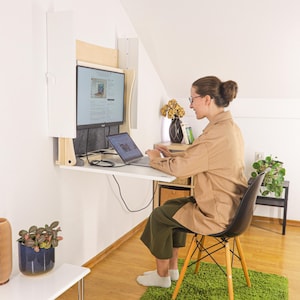 Wall Mounted Height Adjustable Folding Sit Stand Desk with Monitor Mount. image 8