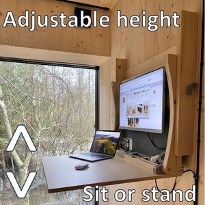Wall mounted height adjustable workstation. Murphy/Floating desk/Laptop table/Standing desk/Sit or stand desk/wall desk/Wandschreibtisch