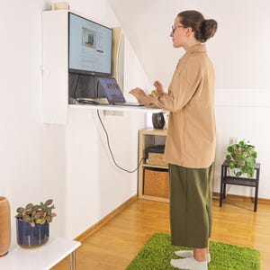 Wall Mounted Height Adjustable Folding Sit Stand Desk with Monitor Mount. image 9