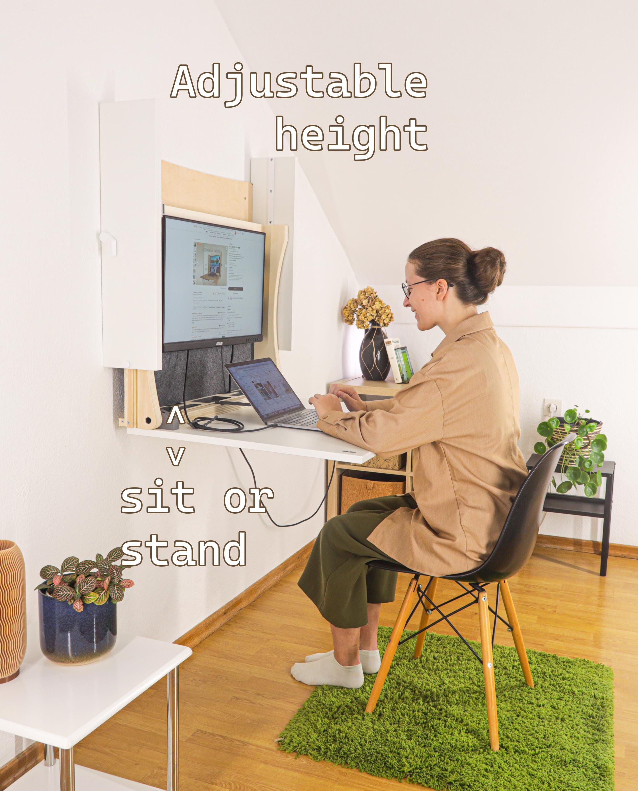Wall height adjustable desk. Floating desk/Laptop table/Standing desk/Sit or stand desk/Ergonomic desk V2