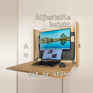 Estación de trabajo de pared con altura ajustable. Escritorio plegable/flotante/Mesa para portátil/Escritorio de pie/Escritorio para trabajar sentado o de pie/Escritorio de pared/Wandschreibtisch V2
