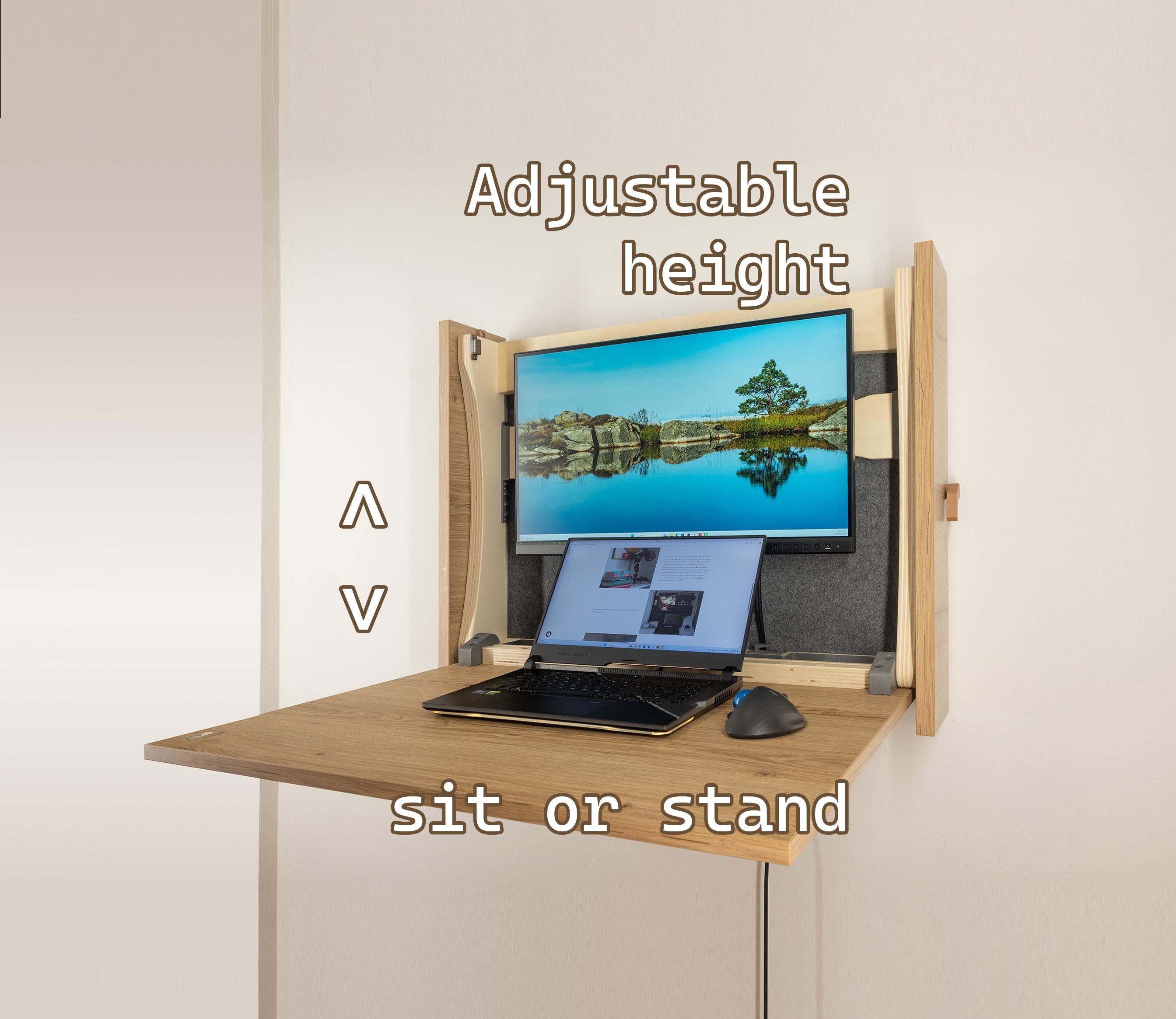 Wall mounted height adjustable workstation. Murphy/Floating desk/Laptop table/Standing desk/Sit or stand desk/wall desk/Wandschreibtisch V2