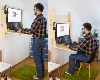 Wall height adjustable desk. Floating desk/Laptop table/Standing desk/Sit or stand desk/Ergonomic desk