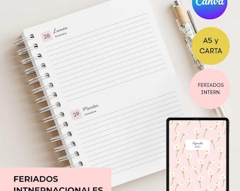Agenda EDITABLE EN CANVA 2027- Archivo digital- Pdf agendas - encuadernación - Planner editable en Canva fechado completo.