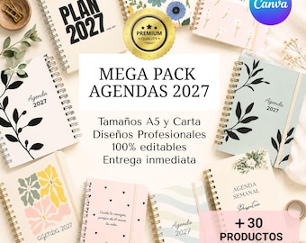 PACK de Agendas y Plannersr 2027- Diseños Exclusivos- A5 y Carta- Editable en Canva
