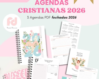 Pack 3 Agendas Cristianas 2026 fechadas- Agendas imprimibles- Agenda semanal, dos días por página y Diaria,- PDF