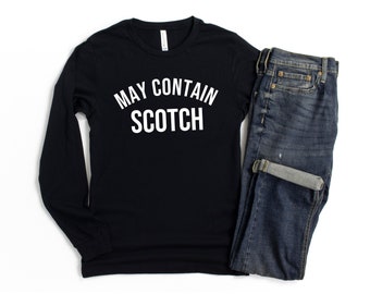 Kann Scotch-Langarmshirt enthalten, lustiges Scotch-Trinkshirt, lustiges Scotch-Geschenk, Scotch hilft, Geschenk für Scotch-Trinker, Vintage-Scotch-Shirt