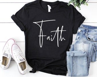 Camiseta con la palabra Fe, camiseta de fe, camiseta religiosa, regalo para amantes de Jesús, camiseta cristiana, camiseta de amor cristiano, camiseta de gracia
