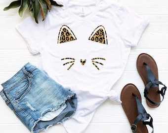 Cat mom graphic t-shirt leopard print kitty whiskers, cat lover gift, cat mom gift, crazy cat lady, womens tee shirt, unisex shirt, cat mom