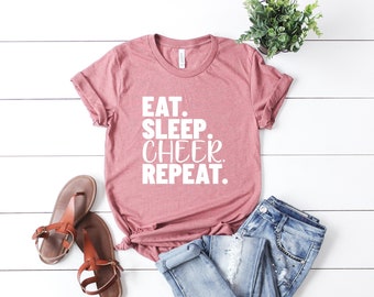 Eat Sleep Cheer Wiederholung Shirt lustige Cheerleading T-Shirt Cheerlead Team Shirts passende T-Shirt süße Cheerleader Geschenke Cheerleading Life Shirt