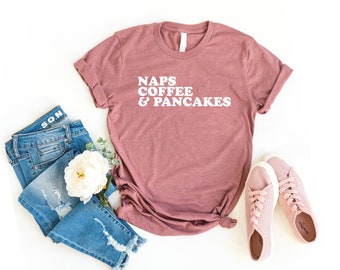 Pfannkuchen Geschenk Nickerchen Kaffee & Pfannkuchen Shirt Frühstück Liebhaber Pfannkuchen Mama Wochenende T-Shirt lustiges Papa Geschenk