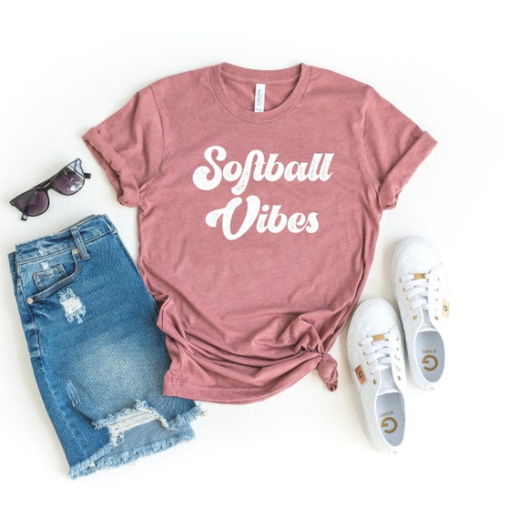 Softball vibes funny softball tees, cute softball shirts, funny baseball softball mom shirts, women's softball shirt, team gifts retro vibes