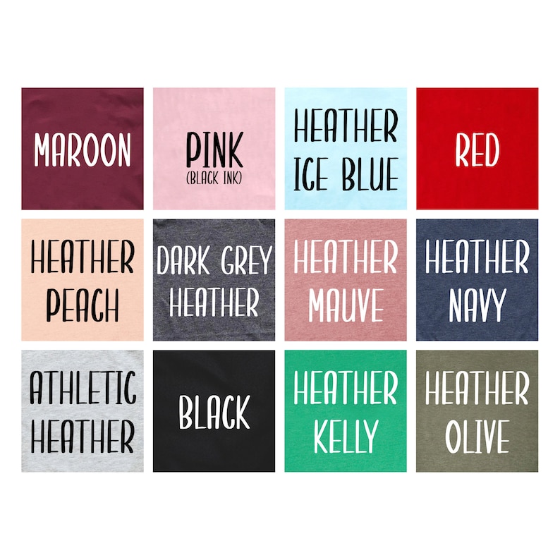 Peut inclure: Un nuancier de couleurs de t-shirts, comprenant le marron, le rose, le bleu glacier chin&eacute;, le rouge, la p&ecirc;che chin&eacute;e, le gris fonc&eacute; chin&eacute;, le mauve chin&eacute;, le marine chin&eacute;, le chin&eacute; athl&eacute;tique, le noir, le kelly chin&eacute; et l'olive chin&eacute;.