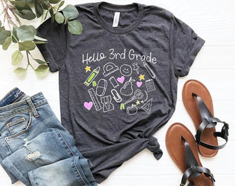 Camiseta de regreso a clases, hola tercer grado, tercer grado, camisetas para maestros, camiseta del primer día de clases, maestro de tercer grado, regalos para maestros