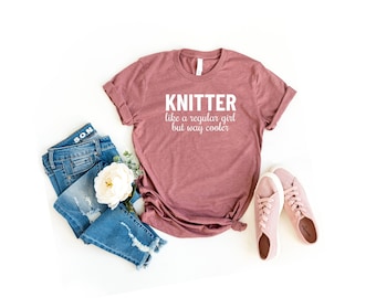 Knitting tee knitting gifts knitting shirt knitting tshirt knitter like a normal girl but way cooler funny gift for knitter gift knitting