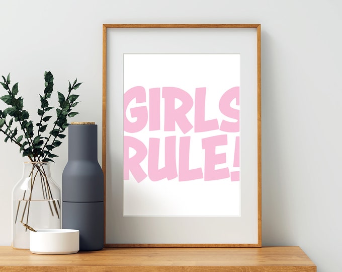 Girls Rule downloadable print - girl's room decor - pink printable - instant print