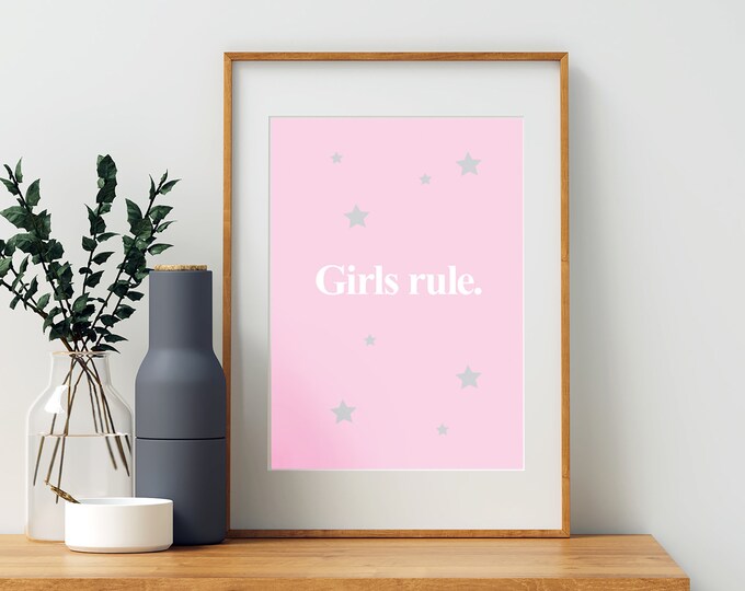 Girls Rule - pink downloadable print - girl's room decor