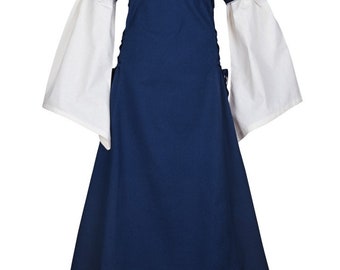 High Medieval dress Alvina with trumpet sleeves Blue/Nature