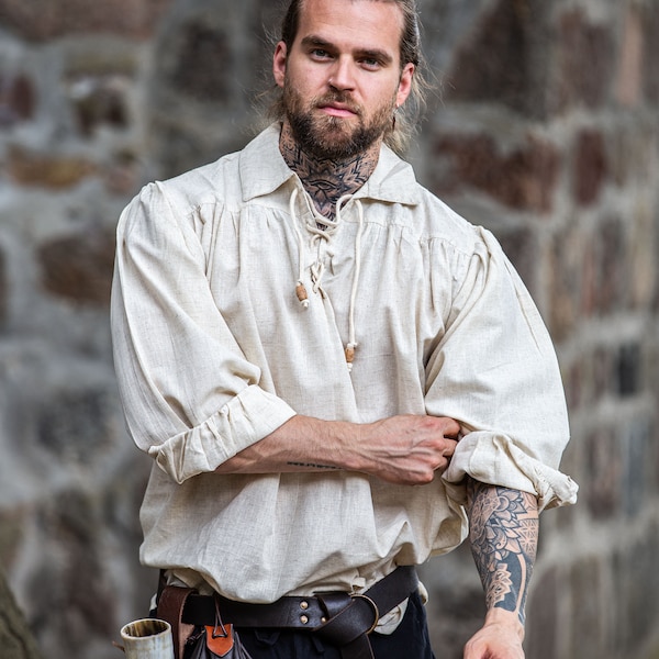 Pirate lace-up shirt "Artur" with natural collar
