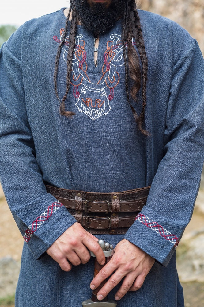 Viking Tunic With Embroidery Blue-grey - Etsy
