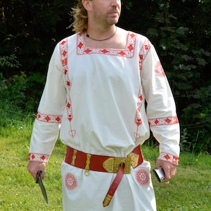 Roman long sleeve tunic, red embroidered