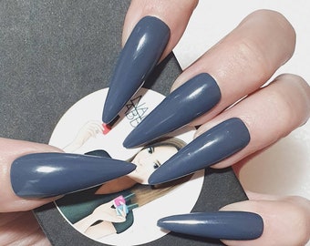 Dark Grey Nails Etsy Dark Grey Nails Etsy