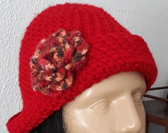 Wool hat, crochet hat, flapper hat, cloche hat, 1920's hat, flapper cloche, flower winter hat, vintage hat