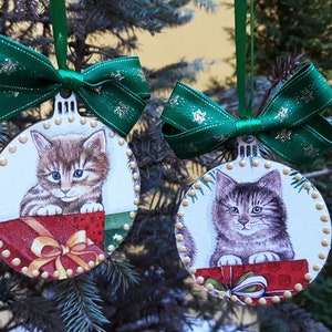 Ornements de Noël, ornements pour chats, ornements en bois, ornements darbres suspendus, ornements de chats personnalisés, cadeau pour chats, boules de chat, ornements pour animaux image 1