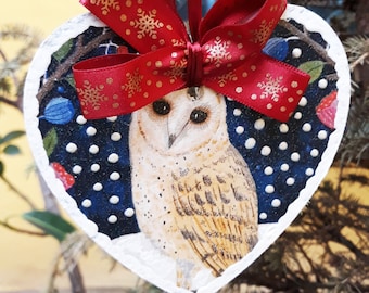 Christmas ornament, owl wooden ornament, decoupage Christmas ornament, hand painted ornament, owl gift, stocking filler, custom ornament