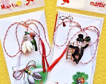 Martisor, martisoare, rumänischer traditioneller martisor, Schornsteinfeger schneeglöckchen martisor, martenitsa, Baba Marta, rumänische geschenke, rumänien