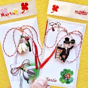 Martisor, martisoare, Romanian traditional martisor, chimney sweeper snowdrop martisor, martenitsa, Baba Marta, Romanian gifts, Romania image 1