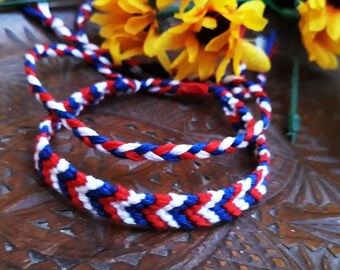 American Flag Friendship Bracelet Set: Handwoven Organic Cotton