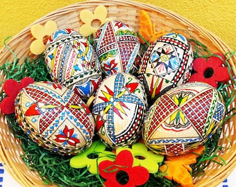 Huevos de Pascua ucranianos pintados a mano, Pysanky de cera Hutsul, Ayuda a Ucrania