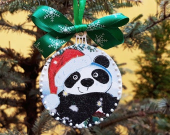 ornement panda, ornement suspendu en bois de Noël, ornement panda personnalisé, babiole panda personnalisée, cadeau panda, ornement panda découplé