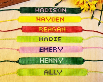 Custom name bead loom bracelet, friendship beaded bracelet, personalized bead loom name bracelet, custom seed bead loom woven name bracelet