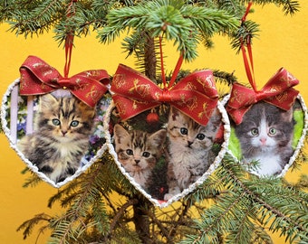 Ornement de chat, ornement suspendu de découpage en bois de Noël, ornement de chaton, cadeau de Noël de chat, cadeau de propriétaire de chat, remplisseurs de bas