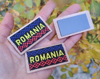 Rumänien Kühlschrankmagnet, rumänisches traditionelles Andenken, rumänische Geschenke, rumänisches handgemachtes hölzernes Kühlschrankmagnet, rumänisches Erbe, Rumänien