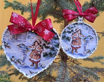 Ornements de l’Ancien Monde, ornements de Noël, ornements de découpage suspendus en bois, décorations personnalisées sur le thème vintage pour enfants, charges de bas