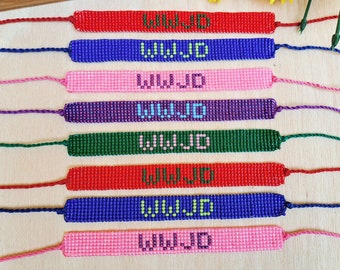 WWJD Que ferait Jésus bracelet de métier à tisser de perles de couleurs personnalisées, bracelet de perles religieuses de foi chrétienne personnalisée, bijoux WWJD, bracelet de prière