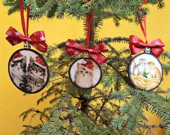 Ornement de chat, ornements en bois suspendus de Noël, ornement de chat personnalisé, cadeau de chat, décoration de chat, ornement de chat personnalisable, cadeau d’amoureux des chats