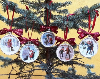 Christmas wooden decoupage ornaments, Victorian ornaments, tree decorations, handmade custom ornaments, vintage ornaments, stocking fillers