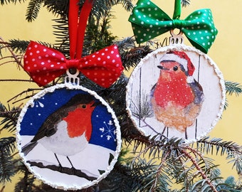 Robin ornament, Christmas ornaments, wooden hanging ornaments, decoupage ornaments, custom robin ornament, handmade ornaments, robin gift