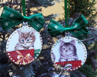 Ornements de Noël, ornements pour chats, ornements en bois, ornements d’arbres suspendus, ornements de chats personnalisés, cadeau pour chats, boules de chat, ornements pour animaux