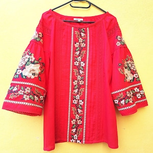 Romanian traditional red blouse, Romanian ie, Romanian embroidered folk blouse, traditional Romanian clothing, Romanian gifts