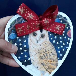 Ornement de Noël, ornement en bois de hibou, ornement de Noël de découpage, ornement peint à la main, cadeau de hibou, remplissage de bas, ornement personnalisé image 7