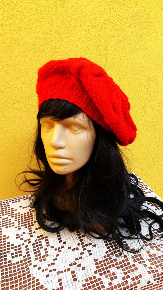 Women\'s Wool Beret Hat Crochet Angora Knit Berets French Paris Hat, Red Double Angora Beret – Women main image 3