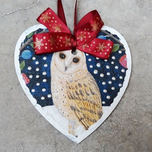 Ornement de Noël, ornement en bois de hibou, ornement de Noël de découpage, ornement peint à la main, cadeau de hibou, remplissage de bas, ornement personnalisé image 9